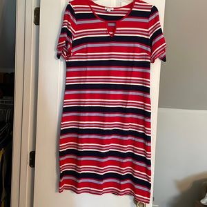 Red, White and Blue Striped Short Sleeve Dress